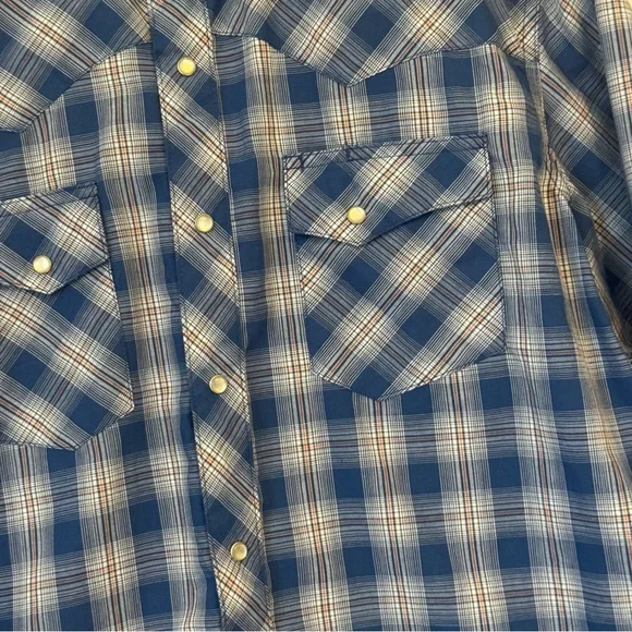 Wrangler Western Plaid Pearl Snap Shirt – Large – Long Sleeve – Blue - Picture 3 of 9